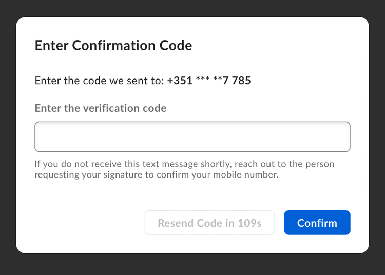 Entering the SMS code